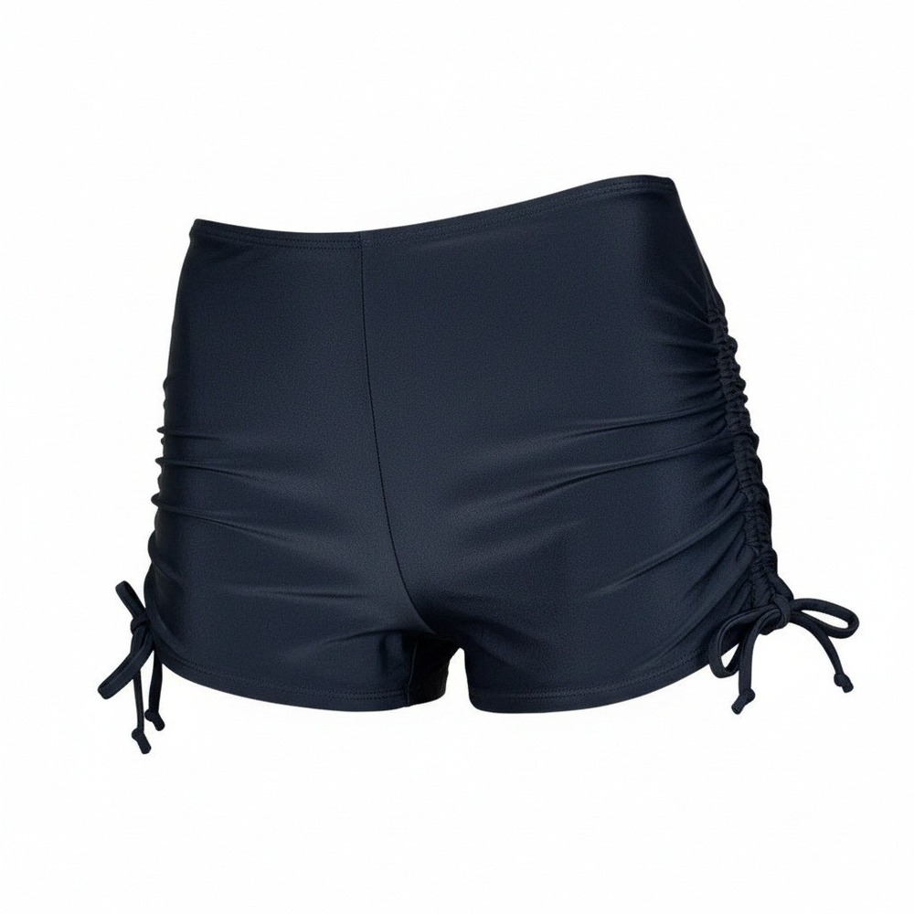 New XLarge Black Adjustable Swim Shorts Bottoms Bikini Mid-Rise Booty Drawstring